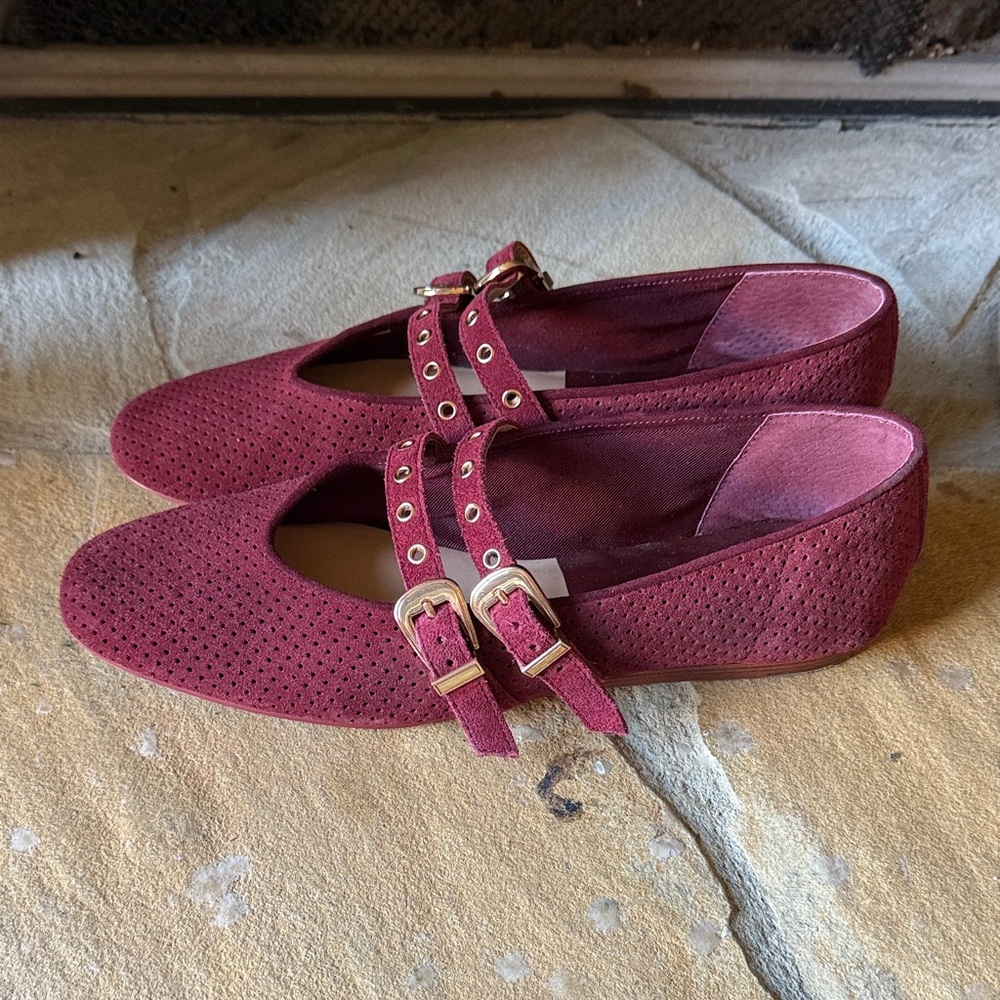 Dolce Vita Burgundy Double-Strap Perforated Flats - Picture 2 of 2